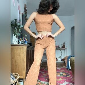 Women's Tan Ribbed Pants & Top Set